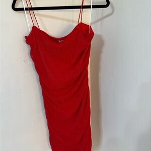 Princess Polly red dress with gold sparkles